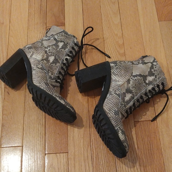 -Dolce Vita Norma leather snake print back zip combat boots - Picture 3 of 10